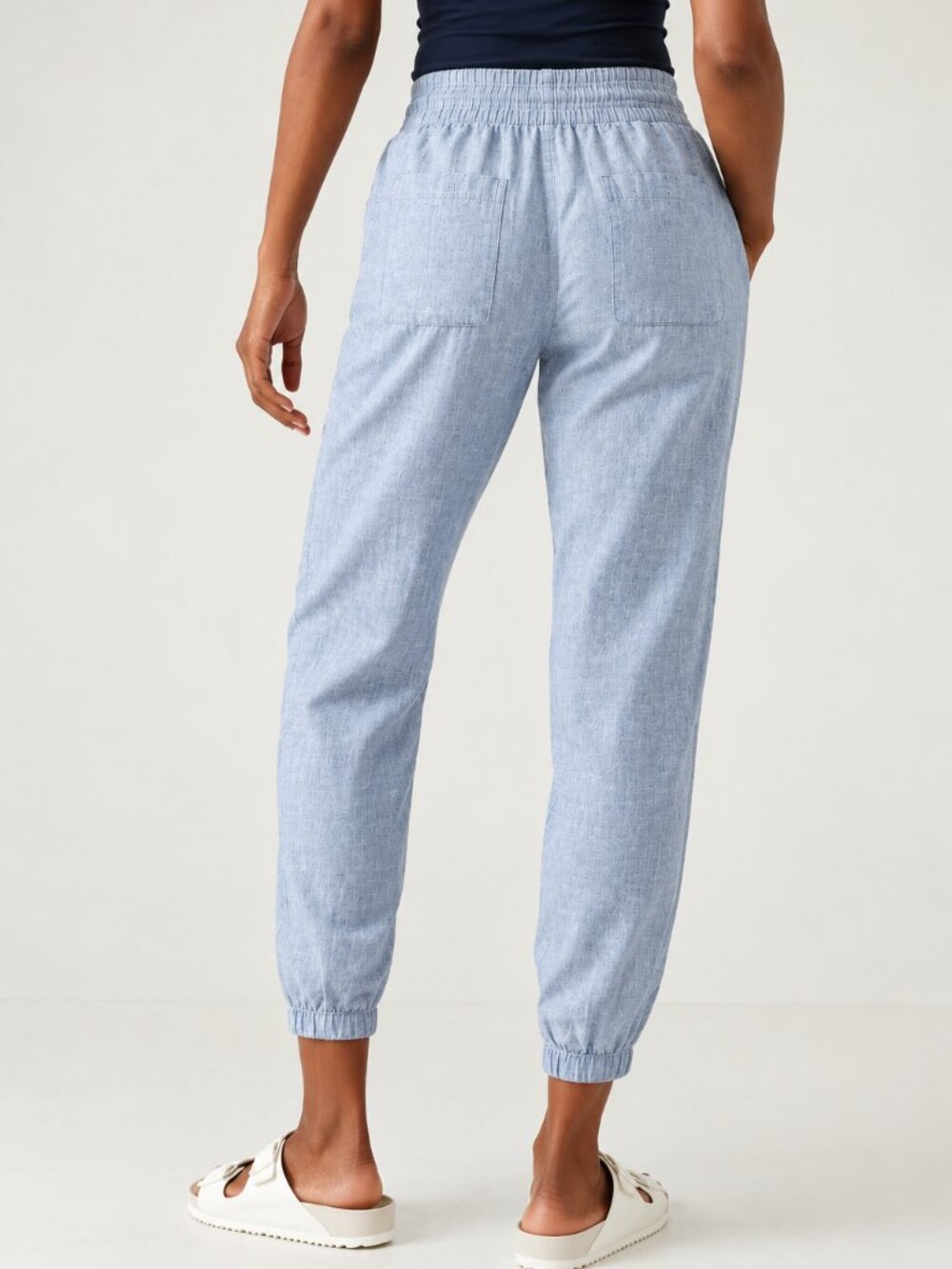 Athleta Retreat Linen Jogger Chambray Blue Size 8 Petite NWT - Picture 2 of 8